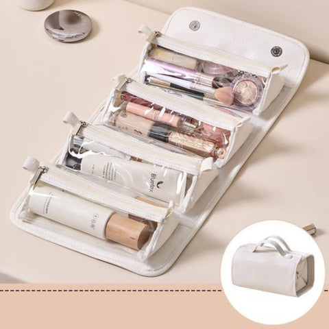 4-in-1 Travel Makeup Bag, Waterproof Foldable Large Capacity Cosmetic Organizer, Hanging Wash Bag—White In Australia - Darrahopens