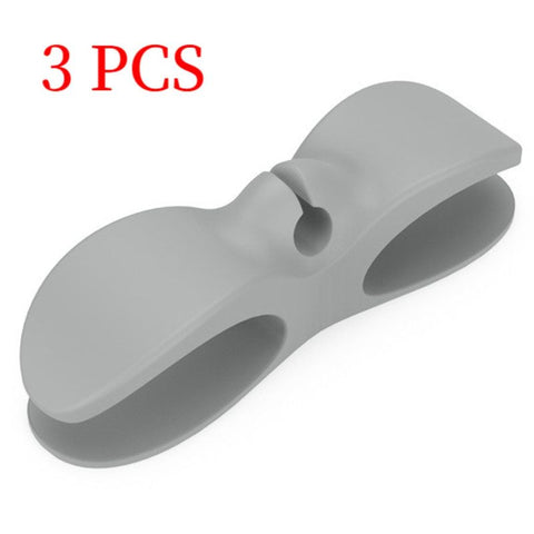 Silicone Cable Winder Organizer 3-Pack, Power Cord Holder, Wall Wire Clip, Data Cable Storage Clamp—Gray