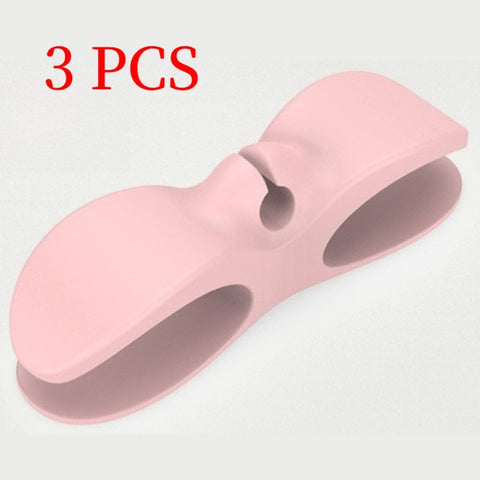 Silicone Cable Winder Organizer 3-Pack, Power Cord Holder, Wall Wire Clip, Data Cable Storage Clamp—Pink