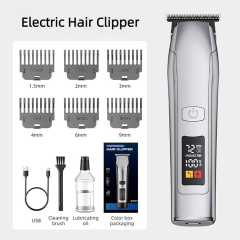 Smart Digital Display Hair Clipper, Rechargeable and Washable for Home and Barbershop Use—Silver In Australia - Darrahopens