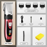 Digital Display Electric Hair Clipper, Rechargeable Hair Trimmer for Adults & Kids, Hair Cutting Machine—Red