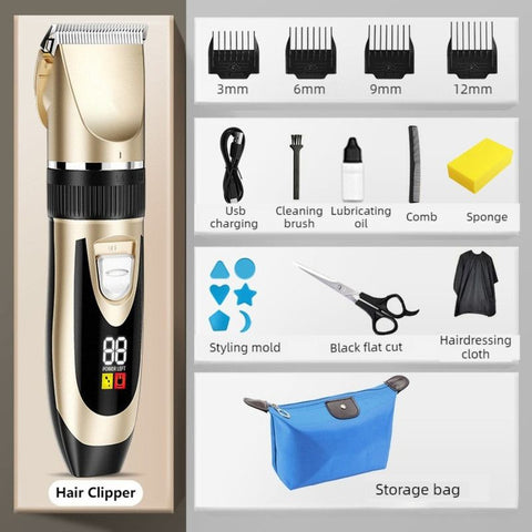 Digital Display Electric Hair Clipper, Rechargeable Hair Trimmer for Adults & Kids, Multiple Attachments—Gold In Australia - Darrahopens