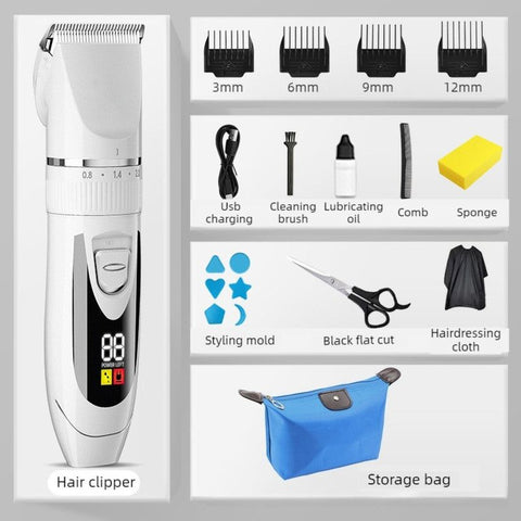 Digital Display Electric Hair Clipper, Rechargeable Hair Trimmer for Adults & Kids, Multiple Attachments—White In Australia - Darrahopens