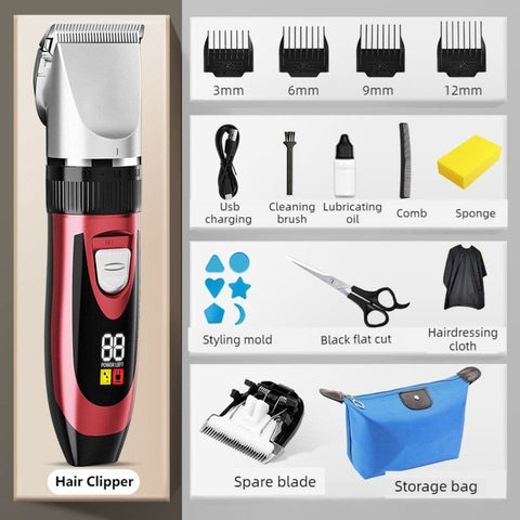 Digital Display Electric Hair Clipper, Rechargeable Hair Trimmer for Adults & Kids, Includes a Free Replacement Blade—Red In Australia - Darrahopens