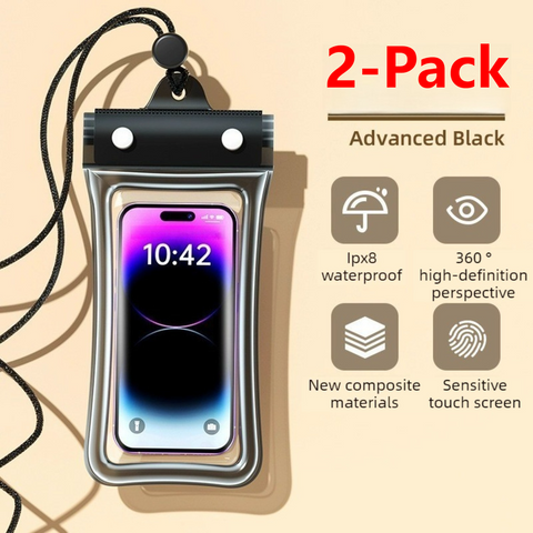 2 PCS Floating Airbag Phone Waterproof Pouch, IPX8 Touch Screen, Phone Case for Drifting and Outdoor Sports - Black In Australia - Darrahopens