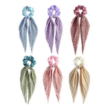 Printed Pleated Scarf Scrunchie, Elegant Long Ribbon Hair Tie for Women's Ponytail Hair Accessories (3 Pcs) - Pink