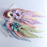 Printed Pleated Scarf Scrunchie, Elegant Long Ribbon Hair Tie for Women—Ponytail Hair Accessories (3-Pack)—Purple