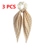 Printed Pleated Scarf Scrunchie, Elegant Long Ribbon Hair Tie for Women—Ponytail Hair Accessories (3-Pack)—Yellow In Australia - Darrahopens