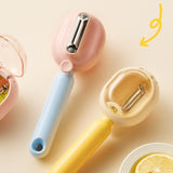 Storage-Type Vegetable Peeler, One-Button Pop-Up to Prevent Peel Splashing, Stainless Steel Fruit Peeling Tool—Pink