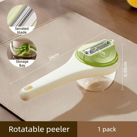 Rotatable Vegetable Peeler with Peel Storage Container, Anti-Splash Stainless Steel Peeling Tool—Green