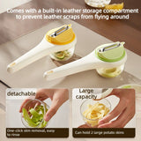 Rotatable Vegetable Peeler with Peel Storage Container, Anti-Splash Stainless Steel Peeling Tool—Green