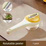 Rotatable Vegetable Peeler with Peel Storage Container, Anti-Splash Stainless Steel Peeling Tool—Yellow