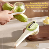 Rotatable Vegetable Peeler with Peel Storage Container, Anti-Splash Stainless Steel Peeling Tool—Yellow