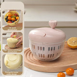 Hand-Crank Fruit & Vegetable Spinner, Manual Salad Dryer, Kitchen Washing and Draining Basket—Pink
