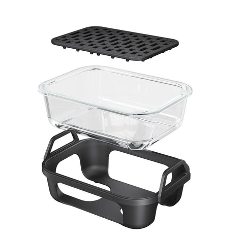 Air Fryer Glass Baking Tray Insert with Drain Rack & Support Frame, Heat Resistant Food Safe Cooking Container-Black In Australia - Darrahopens