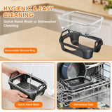 Air Fryer Glass Baking Tray Insert with Drain Rack & Support Frame, Heat Resistant Food Safe Cooking Container-Black In Australia - Darrahopens