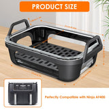 Air Fryer Glass Baking Tray Insert with Drain Rack & Support Frame, Heat Resistant Food Safe Cooking Container-Black