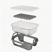 Air Fryer Glass Baking Tray Insert with Drain Rack & Support Frame, Heat Resistant Food Safe Cooking Container-Gray In Australia - Darrahopens