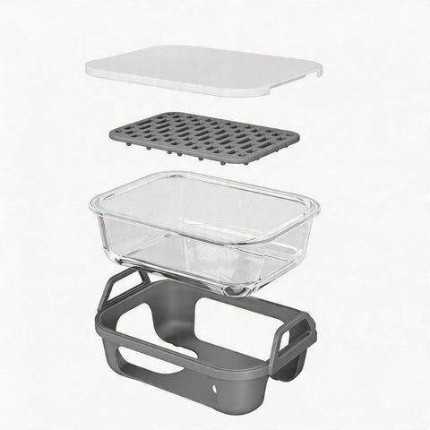 Air Fryer Glass Baking Tray Insert with Drain Rack & Support Frame, Heat Resistant Food Safe Cooking Container-Gray In Australia - Darrahopens