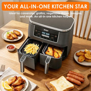 Air Fryer Glass Baking Tray Insert with Drain Rack & Support Frame, Heat Resistant Food Safe Cooking Container-Orange