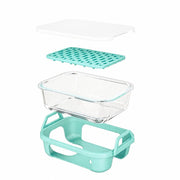 Air Fryer Glass Baking Tray Insert with Drain Rack & Support Frame, Heat Resistant Food Safe Cooking Container- Green