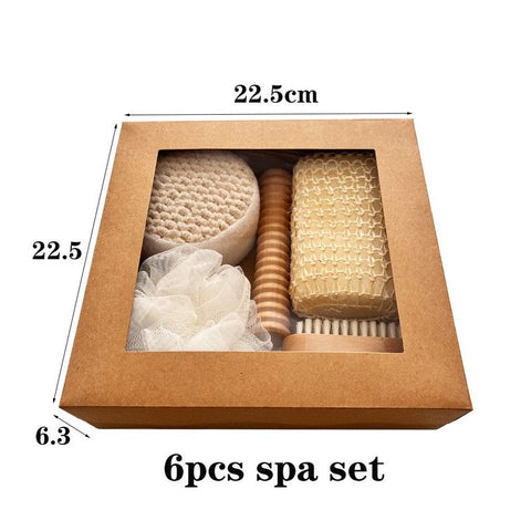 6 Piece Natural Body Bath Set Exfoliating Shower Kit with Loofah Brush Bath Sponge In Australia - Darrahopens
