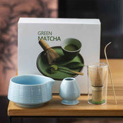 Diancha Tea Whisk Set, Bamboo Tea Tools with Ceramic Tea Bowl, Complete Powder Tea Making Kit, Gift Set for Tea Lovers-Blue