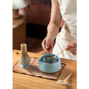 Diancha Tea Whisk Set, Bamboo Tea Tools with Ceramic Tea Bowl, Complete Powder Tea Making Kit, Gift Set for Tea Lovers-Blue