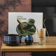 Diancha Tea Whisk Set, Bamboo Tea Tools with Ceramic Tea Bowl, Complete Powder Tea Making Kit, Gift Set for Tea Lovers-Gradient Blue