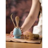 Diancha Tea Whisk Set, Bamboo Tea Tools with Ceramic Tea Bowl, Complete Powder Tea Making Kit, Gift Set for Tea Lovers-Gradient Blue