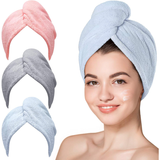 3 Pack Microfiber Hair Towel Wrap, Fast Drying Hair Towels for Women, Soft Lightweight Quick Dry Turban for Curly & Long Hair-Blue,Grey,Pink In Australia - Darrahopens