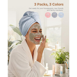3 Pack Microfiber Hair Towel Wrap, Fast Drying Hair Towels for Women, Soft Lightweight Quick Dry Turban for Curly & Long Hair-Blue,Grey,Pink In Australia - Darrahopens