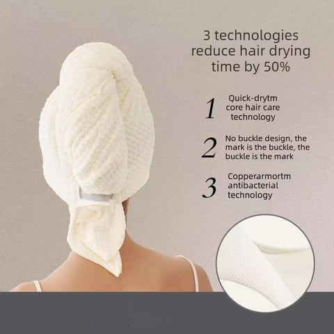 Waffle Weave Microfibre Hair Drying Towel Extra Large Super Absorbent Quick Dry Hair Wrap for Long Thick Hair-Ivory In Australia - Darrahopens