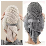 Waffle Weave Microfibre Hair Drying Towel Extra Large Super Absorbent Quick Dry Hair Wrap for Long Thick Hair-Gray