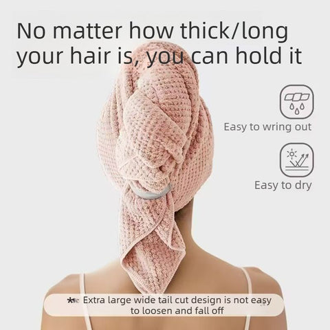 Waffle Weave Microfibre Hair Drying Towel Extra Large Super Absorbent Quick Dry Hair Wrap for Long Thick Hair-Pink