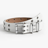 Punk Star Studded Waist Belt, Double Prong Eyelet Leather Belt for Jeans Goth Streetwear Outfit-white In Australia - Darrahopens