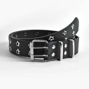 Punk Star Studded Waist Belt, Double Prong Eyelet Leather Belt for Jeans Goth Streetwear Outfit- black In Australia - Darrahopens