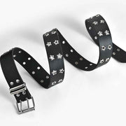 Punk Star Studded Waist Belt, Double Prong Eyelet Leather Belt for Jeans Goth Streetwear Outfit- black In Australia - Darrahopens
