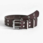 Punk Star Studded Waist Belt, Double Prong Eyelet Leather Belt for Jeans Goth Streetwear Outfit-coffee In Australia - Darrahopens
