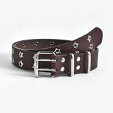 Punk Star Studded Waist Belt, Double Prong Eyelet Leather Belt for Jeans Goth Streetwear Outfit-coffee In Australia - Darrahopens