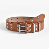 Punk Star Studded Waist Belt, Double Prong Eyelet Leather Belt for Jeans Goth Streetwear Outfit-camel