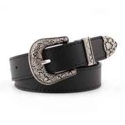 Vintage Engraved Western Buckle Belt, Retro Decorative Leather Waist Belt for Women Dresses Jeans-black In Australia - Darrahopens