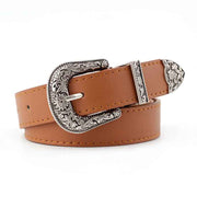 Vintage Engraved Western Buckle Belt, Retro Decorative Leather Waist Belt for Women Dresses Jeans-camel In Australia - Darrahopens