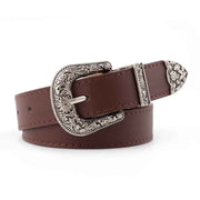 Vintage Engraved Western Buckle Belt, Retro Decorative Leather Waist Belt for Women Dresses Jeans-coffee In Australia - Darrahopens