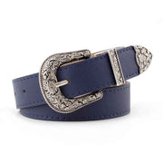 Vintage Engraved Western Buckle Belt, Retro Decorative Leather Waist Belt for Women Dresses Jeans-navy blue In Australia - Darrahopens