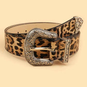 Leopard Print Western Engraved Buckle Belt, Retro Animal Print Waist Belt for Women Fashion Outfits-leopard brown In Australia - Darrahopens