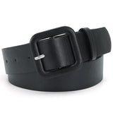 Women’s Square Buckle Leather Belt, Solid Color Simple Waist Belt for Dresses Jeans Trousers- black In Australia - Darrahopens