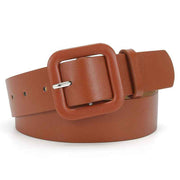 Women’s Square Buckle Leather Belt, Solid Color Simple Waist Belt for Dresses Jeans Trousers-camel In Australia - Darrahopens