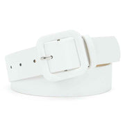 Women’s Square Buckle Leather Belt, Solid Color Simple Waist Belt for Dresses Jeans Trousers-white In Australia - Darrahopens