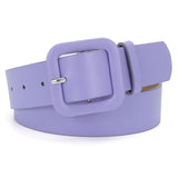 Women’s Square Buckle Leather Belt, Solid Color Simple Waist Belt for Dresses Jeans Trousers-purple In Australia - Darrahopens